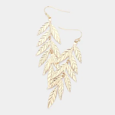 Fashnzfab Metal Leaf Dangle Earrings In Gold