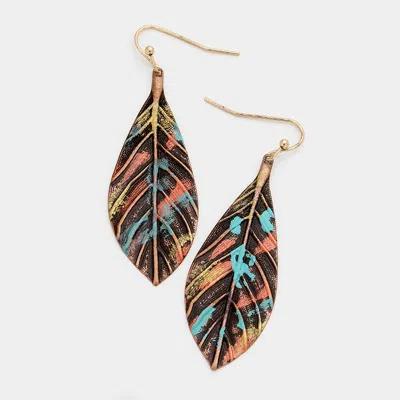 Fashnzfab Metal Leaf Dangle Earrings In Red