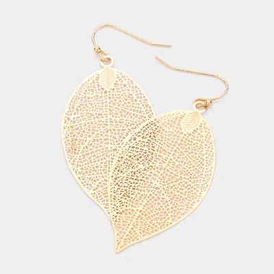 Fashnzfab Metal Leaf Filigree Dangle Earrings In Gold