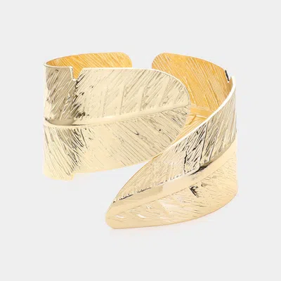 Fashnzfab Metal Leaf Hinged Bangle Bracelet Gold