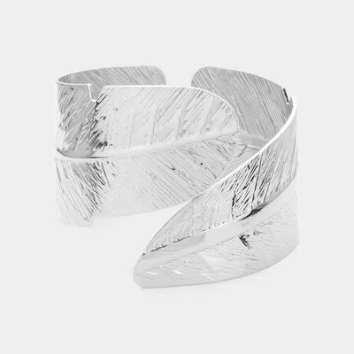 Fashnzfab Metal Leaf Hinged Bangle Bracelet Rhodium In Multi