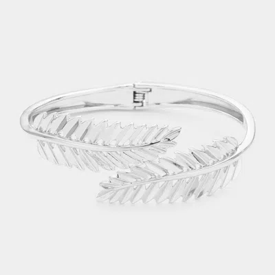 Fashnzfab Metal Leaf Hinged Bracelet Rhodium In Multi