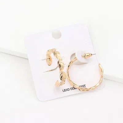 Fashnzfab Metal Leaf Hoop Earrings In Gold