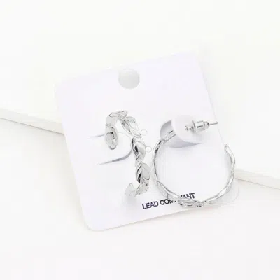 Fashnzfab Metal Leaf Hoop Earrings In Silver