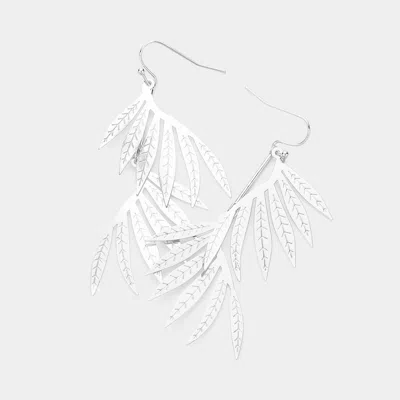 Fashnzfab Metal Leaf Link Dangle Earrings - Rhodium In Metallic