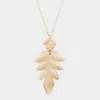 Fashnzfab Metal Leaf Pendant Long Necklace In Gold