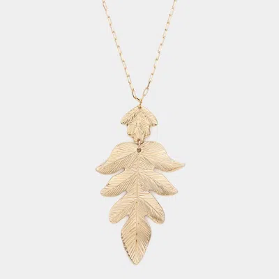 Fashnzfab Metal Leaf Pendant Long Necklace In Gold
