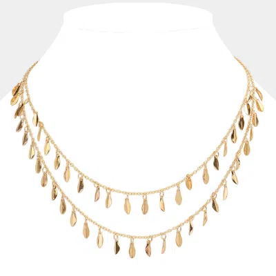Fashnzfab Metal Leaf Station Double Layered Necklace In Gold