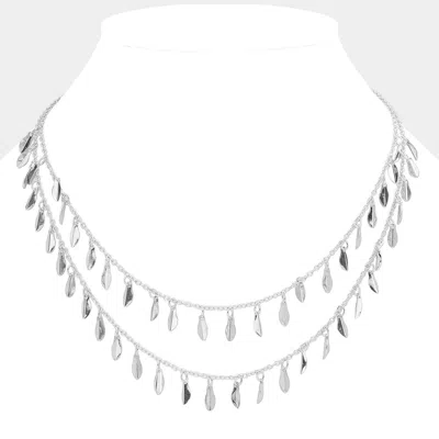 Fashnzfab Metal Leaf Station Double Layered Necklace In Metallic