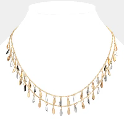 Fashnzfab Metal Leaf Station Double Layered Necklace In Multi