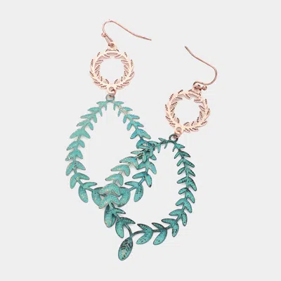 Fashnzfab Metal Leaves Open Dangle Earrings - Patina Verdigris In Multi