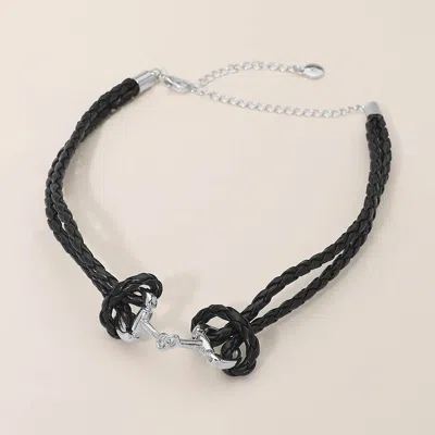 Fashnzfab Metal Link Accent Braided Cord Choker Necklace In Black