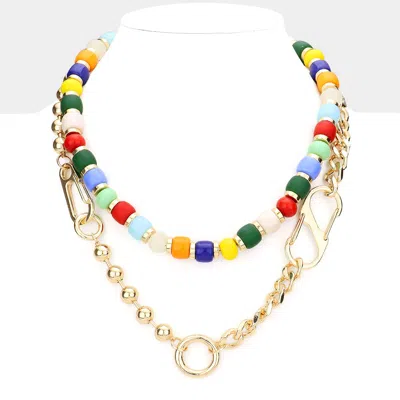 Fashnzfab Metal Link Colorful Beaded Double Layered Necklace In Multi