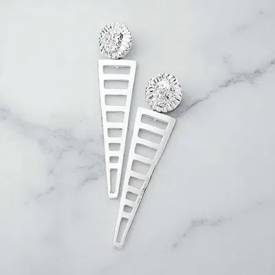 Fashnzfab Metal Lion Accented Cutout Triangle Dangle Earrings In Silver
