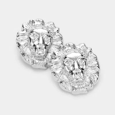 Fashnzfab Metal Lion Earrings In Metallic