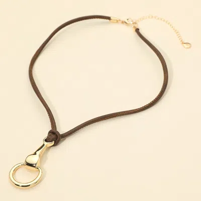 Fashnzfab Metal Loop Horsebit Pendant Cord Necklace In Multi
