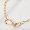 Fashnzfab Metal Loop Pendant Accent Paperclip Chain Necklace In Gold