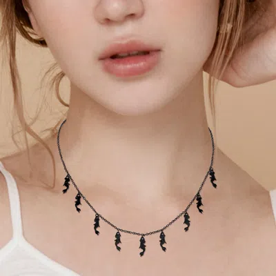 Fashnzfab Metal Mermaid Charm Station Necklace In Black