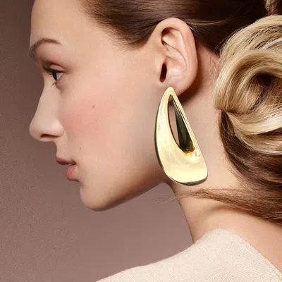 Fashnzfab Metal Modern Open Teardrop Statement Earrings In Gold