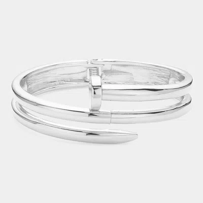 Fashnzfab Metal Nail Hinged Bangle Bracelet Rhodium In Metallic