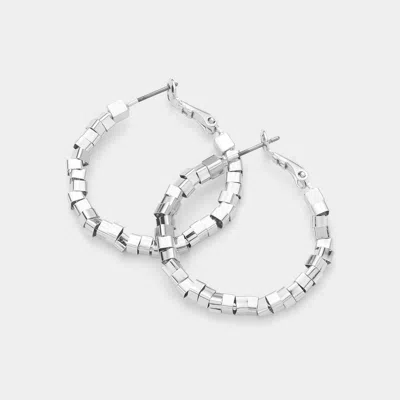 FASHNZFAB METAL NUGGET HOOP EARRINGS - RHODIUM