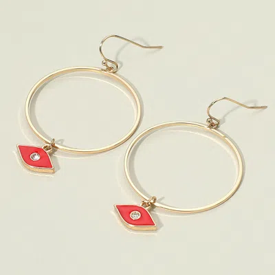 Fashnzfab Metal Open Circle Enamel Evil Eye Dangle Earrings In Gold