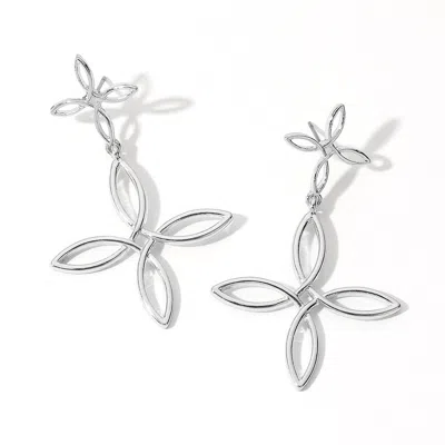 Fashnzfab Metal Open Flower Dangle Earrings In Silver