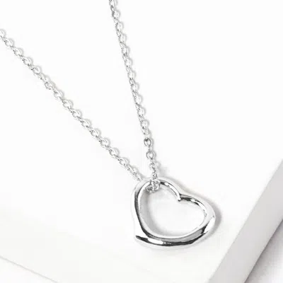 Fashnzfab Metal Open Heart Pendant Necklace In Silver