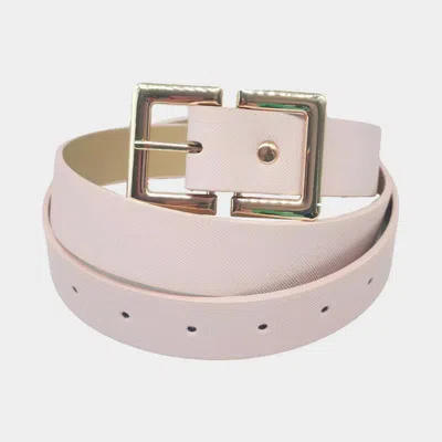 Fashnzfab Metal Open Rectangle Buckle Faux Leather Belt In White