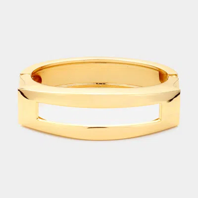 Fashnzfab Metal Open Rectangle Hinged Bangle Bracelet Gold