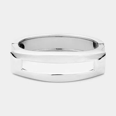 Fashnzfab Metal Open Rectangle Hinged Bangle Bracelet Rhodium In Silver