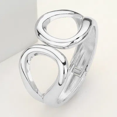 Fashnzfab Metal Open Teardrop Tip Hinged Bangle Bracelet Rhodium In Multi