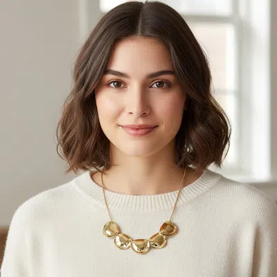Fashnzfab Metal Organic Disc Charm Beaded Necklace In Gold