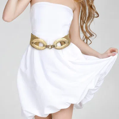 Fashnzfab Metal Oval Buckle Accented Elastic Waist Belt In Gold