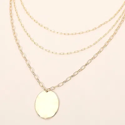 Fashnzfab Metal Oval Disc Pendant Triple Layered Chain Necklace In Pattern