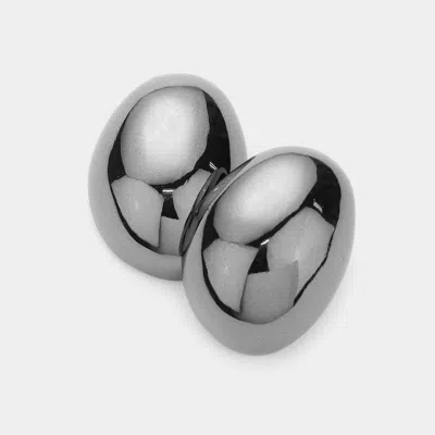 Fashnzfab Metal Oval Earrings - Hematite In Black