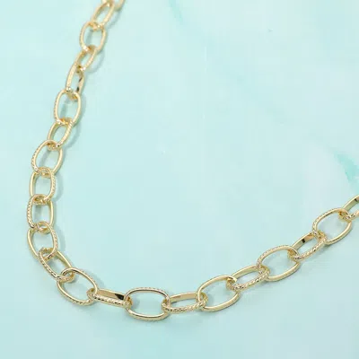 Fashnzfab Metal Oval Link Chain Necklace - Gold In Blue
