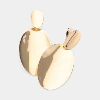 Fashnzfab Metal Oval Plate Dangle Clip On Earrings In Gold