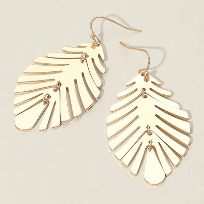 Fashnzfab Metal Palm Tree Leaf Dangle Earrings In Burgundy