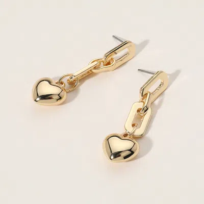 Fashnzfab Metal Paperclip Link Dropdown Puffy Heart Dangle Earrings In Gold
