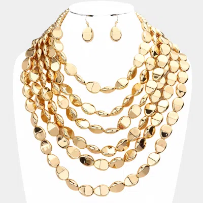 Fashnzfab Metal Pebble Multi Layered Statement Necklace In Gold