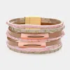 Fashnzfab Metal Pendant Pointed Faux Leather Magnetic Bracelet Rose Gold In Pink
