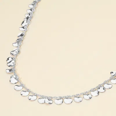 Fashnzfab Metal Petal Disc Charm Station Chain Necklace - Rhodium In Metallic