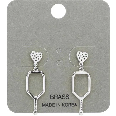 Fashnzfab Metal Pickleball Paddle Dangle Earrings In Silver