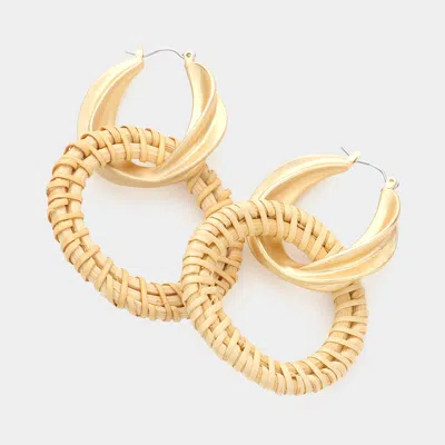 Fashnzfab Metal Pin Catch Hoop Wood Open Circle Link Dangle Earrings In Gold