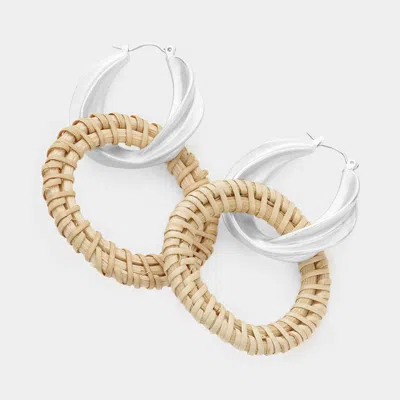 Fashnzfab Metal Pin Catch Hoop Wood Open Circle Link Dangle Earrings In Silver