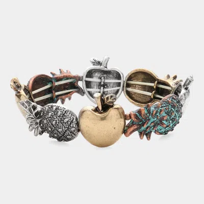 Fashnzfab Metal Pineapple & Apple Stretch Bracelet Multi In Silver