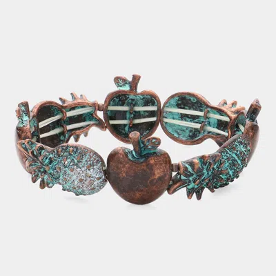 Fashnzfab Metal Pineapple & Apple Stretch Bracelet Patina Verdigris In Multi