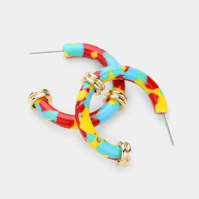 Fashnzfab Metal Pointed Celluloid Acetate Half Hoop Earrings In Multi