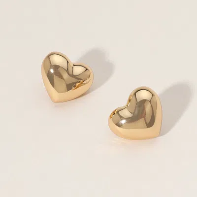 Fashnzfab Metal Puffy Heart Stud Earrings In Gold